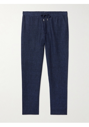 Mr P. - James Straight-Leg Linen-Chambray Drawstring Trousers - Men - Blue - 28