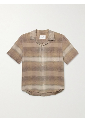 Corridor - Asheville Convertible-Collar Checked Linen and Cotton-Blend Shirt - Men - Brown - S