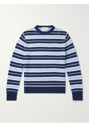 Marni - Logo-Embroidered Striped Wool and Cashmere-Blend Sweater - Men - Blue - IT 44