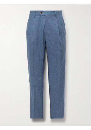 ETRO - Straight-Leg Pleated Silk and Cashmere-Blend Trousers - Men - Blue - IT 46