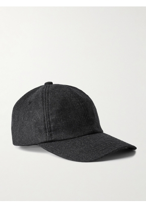 Mr P. - Leather-Trimmed Brushed Cotton-Twill Baseball Cap - Men - Gray