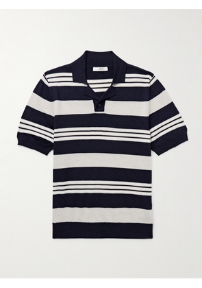 Mr P. - Camp-Collar Striped Merino Wool Polo Shirt - Men - Blue - XS