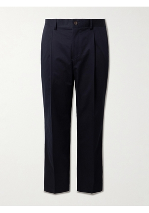 Mr P. - Edward Pleated Straight-Leg Organic Cotton-Poplin Suit Trousers - Men - Blue - 28