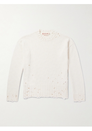 Marni - Confetti Distressed Jacquard-Knit Cotton Sweater - Men - Neutrals - IT 46