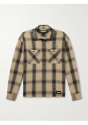Neighborhood - Savage Logo-Appliquéd Distressed Checked Cotton Shirt - Men - Brown - S