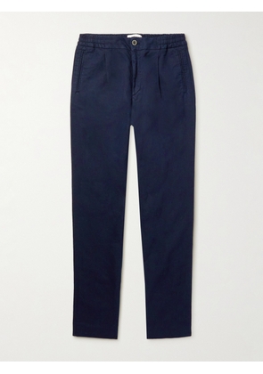 Mr P. - Straight-Leg Pleated Cotton and Linen-Blend Trousers - Men - Blue - 28