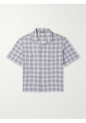 Barena - Solana Camp-Collar Checked Cotton and Wool-Blend Seersucker Shirt - Men - Blue - IT 46
