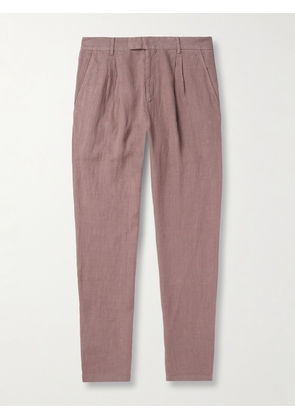 Mr P. - Steve Tapered Pleated Organic Cotton and Linen-Blend Trousers - Men - Pink - 28