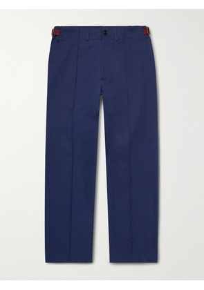 NICHOLAS DALEY - Straight-Leg Pleated Jacquard-Trimmed Cotton-Twill Trousers - Men - Blue - UK/US 28