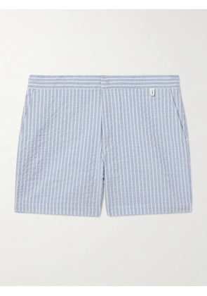 Mr P. - Straight-Leg Mid-Length Striped Seersucker Swim Shorts - Men - Blue - XS