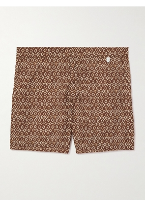 Mr P. - Straight-Leg Mid-Length Printed Swim Shorts - Men - Brown - XS