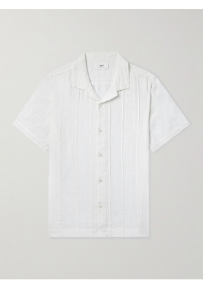 Mr P. - Camp-Collar Embroidered Pintucked Linen Shirt - Men - White - XS