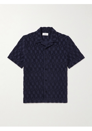 Mr P. - Camp-Collar Organic Cotton-Terry Jacquard Shirt - Men - Blue - XS