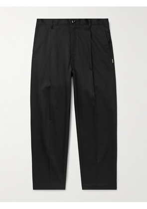 Neighborhood - Tapered Pleated Cotton and Linen-Blend Twill Trousers - Men - Black - S
