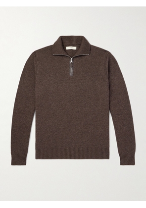 Purdey - Leather-Trimmed Cashmere Half-Zip Sweater - Men - Brown - S