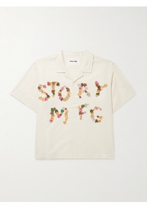 Story mfg. - Greetings Camp-Collar Logo-Appliquéd Cotton and Linen-Blend Shirt - Men - Neutrals - XS