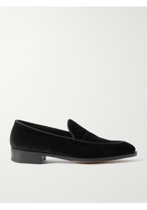 John Lobb - Bill Grosgrain and Leather-Trimmed Velvet Loafers - Men - Black - UK 6