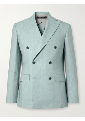 Brioni - Double-Breasted Herringbone Linen, Wool and Silk-Blend Suit Jacket - Men - Blue - IT 46