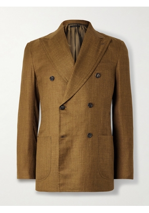 Brioni - Amalfi Slim-Fit Double-Breasted Silk, Cashmere and Linen-Blend Blazer - Men - Brown - IT 46