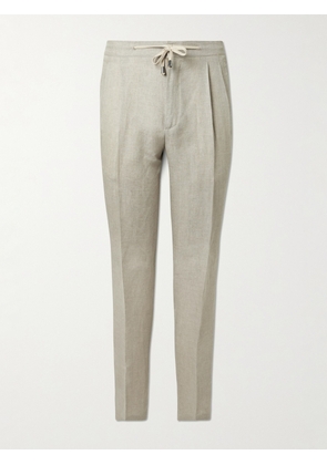 De Petrillo - Straight-Leg Pleated Linen Drawstring Trousers - Men - Neutrals - IT 46