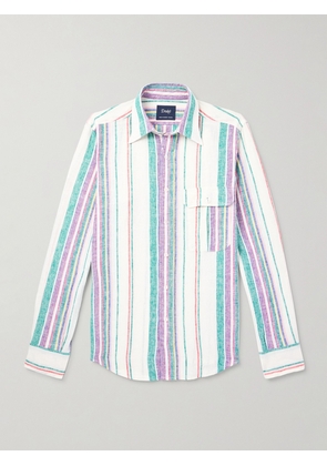 Drake's - Striped Linen and Cotton-Blend Shirt - Men - Green - UK/US 14.5