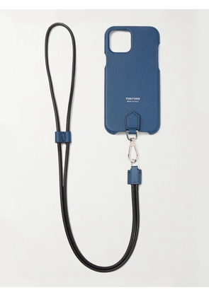 TOM FORD - Logo-Print Full-Grain Leather iPhone 11 Pro Case with Lanyard - Men - Blue