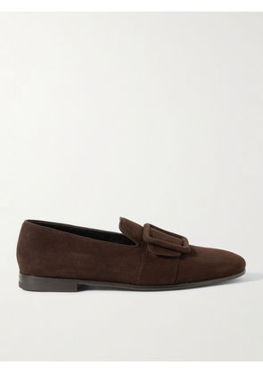 Manolo Blahnik - Kleys Buckled Suede Loafers - Men - Brown - UK 6