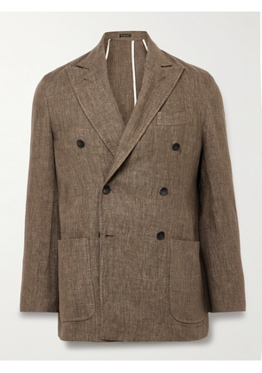 Rubinacci - Unstructured Double-Breasted Linen Suit Jacket - Men - Brown - IT 46