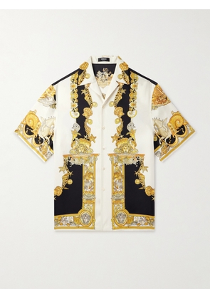 Versace - Camp-Collar Printed Silk-Twill Shirt - Men - Neutrals - IT 44