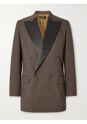 AMIRI - Double-Breasted Satin-Trimmed Twill Blazer - Men - Brown - IT 48