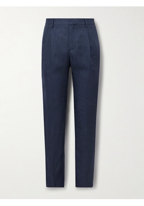 Sunspel - Tapered Pleated Linen Suit Trousers - Men - Blue - 30W 32L