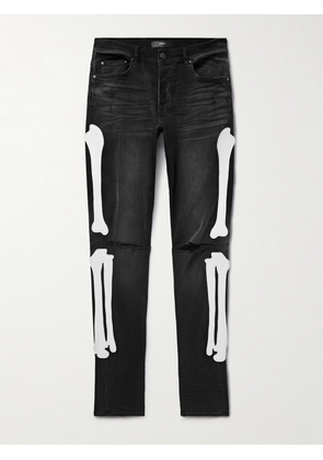 AMIRI - Bones Skinny-Fit Appliquéd Distressed Jeans - Men - Black - UK/US 28