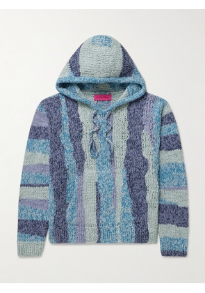 The Elder Statesman - Tasselled Striped Crocheted Organic Cotton Hoodie - Men - Blue - XL/XXL