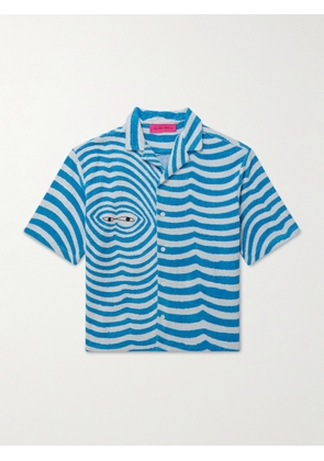 The Elder Statesman - Camp-Collar Embroidered Striped Organic Cotton-Terry Shirt - Men - Blue - S