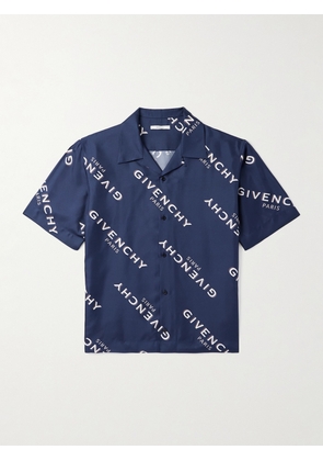 Givenchy - Convertible-Collar Logo-Print Silk-Twill Shirt - Men - Blue - EU 38