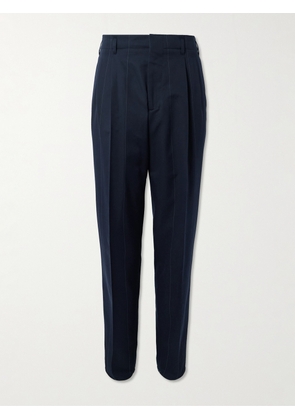 Brunello Cucinelli - Tapered Pleated Pinstriped Wool and Cotton-Blend Trousers - Men - Blue - IT 44