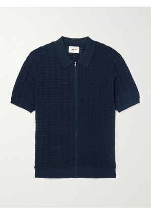 NN07 - Gustav 6636 Textured-Knit Organic Cotton Zip-Up Polo Shirt - Men - Blue - S
