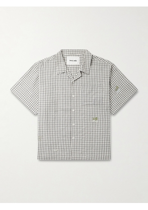 Story mfg. - Camp-Collar Bead-Embellished Checked Organic Cotton Shirt - Men - Neutrals - XS