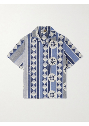 LOEWE - Paula's Ibiza Camp-Collar Jacquard-Knit Cotton-Blend Terry Shirt - Men - Blue - XS