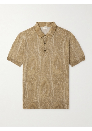 ETRO - Slim-Fit Paisley-Print Silk and Cashmere-Blend Polo Shirt - Men - Neutrals - M