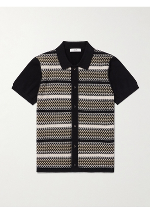 Mr P. - Striped Jacquard-Knit Organic Cotton Shirt - Men - Black - XS