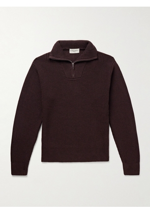 Officine Générale - Tarek Ribbed Merino Wool Half-Zip Sweater - Men - Brown - XS