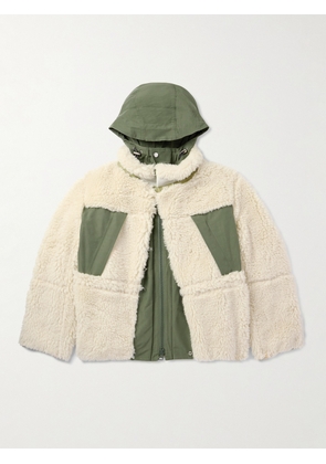 Sacai - Shell-Trimmed Wool-Blend Fleece Hooded Coat - Men - Neutrals - 1