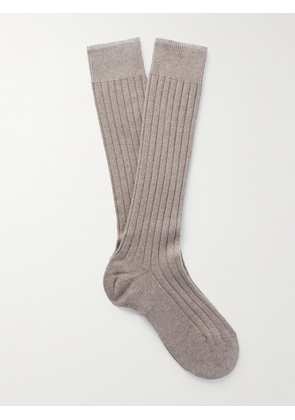 Brunello Cucinelli - Ribbed Virgin Wool-Blend Socks - Men - Brown - M