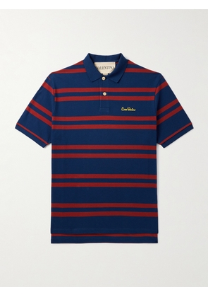 Valentino Garavani - Chez Valentino Logo-Embroidered Striped Cotton-Piqué Polo Shirt - Men - Blue - S