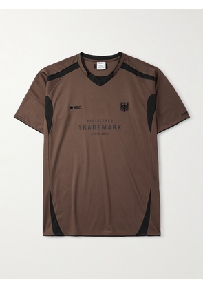 VETEMENTS - Printed Embroidered Panelled Cotton-Mesh T-Shirt - Men - Brown - XS