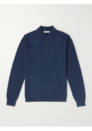 Mr P. - Textured Wool and Camel-Blend Polo Shirt - Men - Blue - XS