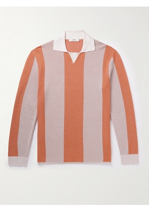 Mr P. - Striped Two-Tone Honeycomb-Knit Cotton-Blend Polo Shirt - Men - Orange - XS