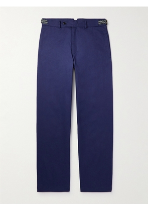 NICHOLAS DALEY - Straight-Leg Jacquard-Trimmed Cotton-Drill Trousers - Men - Blue - UK/US 28
