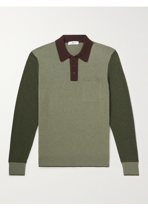 Mr P. - Colour-Block Merino Wool Polo Shirt - Men - Green - XS